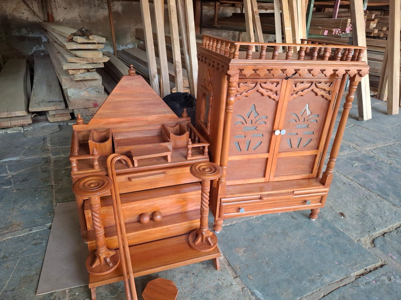 Premium Carved Wooden Mandir - custom furniture project by MistriKaam in Gita Mandir, Ahmedabad